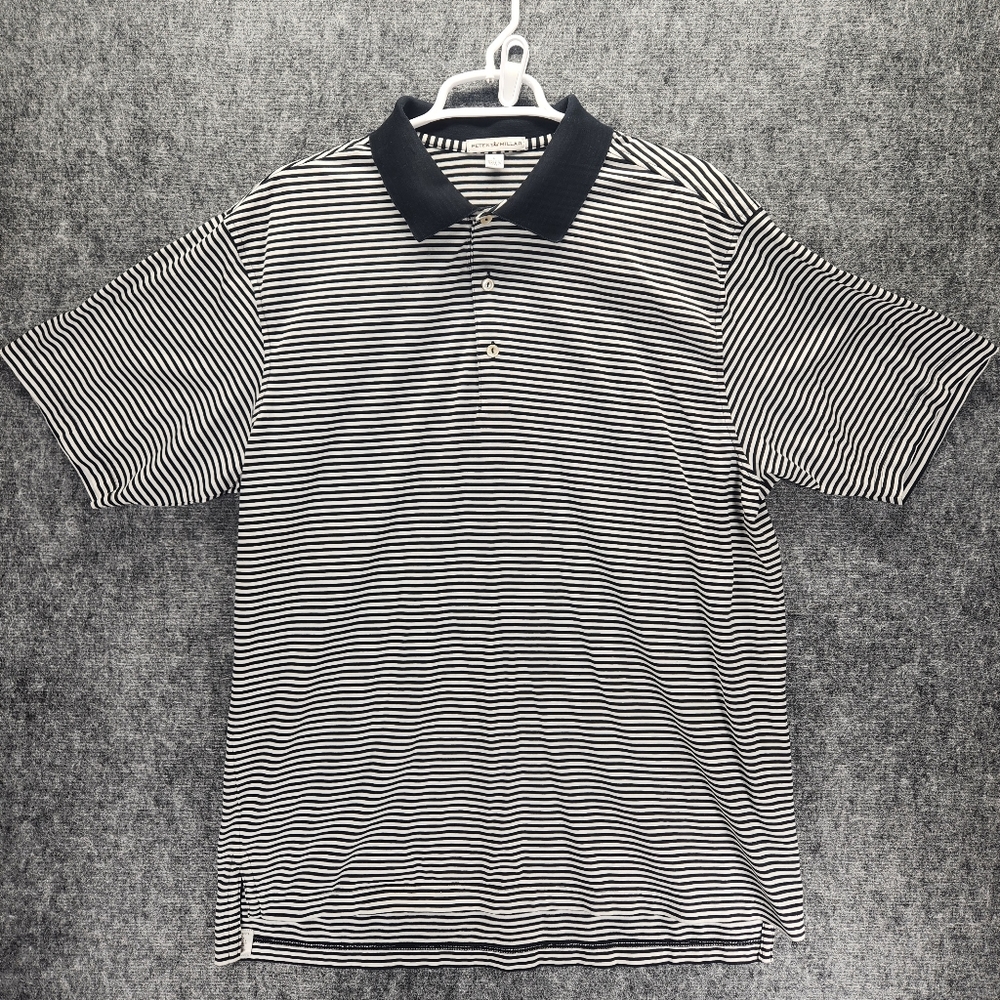 Peter Millar Polo Shirt Mens Large Black White Striped Performance Golf Summer